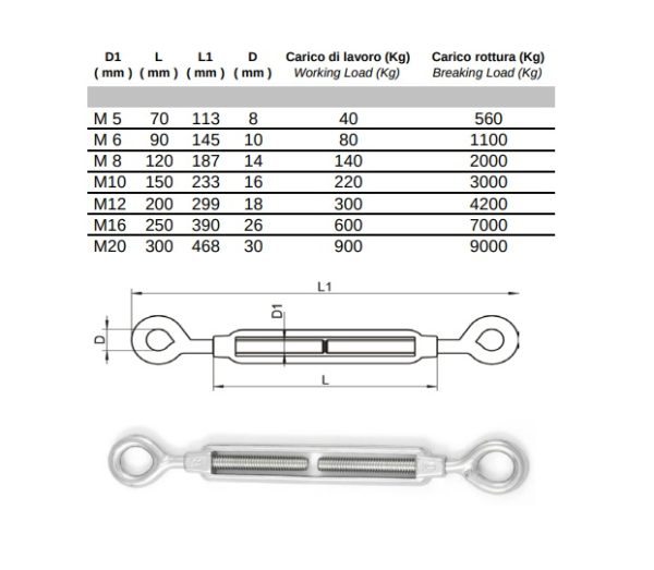 TENDITORE INOX 2 OCCHI 5 mm