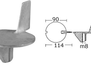 ZINCO PINNA PER F/B MERCURY 9,9/25 HP, FORCE 25 HPè, YAMAHA 50HP 4T