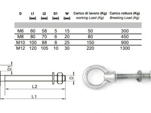 BULLONI OCCHIO FISSO IN ACCIAIO INOX AISI 316 MM. 10