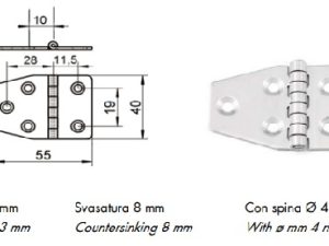 CERNIERA SEMI-ESAGONALI INOX  mm. 55x40