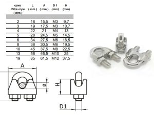 MORSETTI PER FUNE DIN 741 INOX AISI 316 M10