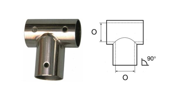 RACCORDO PER TUBOLARE "T"  INOX 90° mm. 22