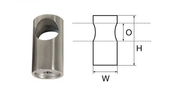 SUPPORTO PASSAMANO CILINDRICO PASSANTE IN ACCIAIO INOX ø mm 22